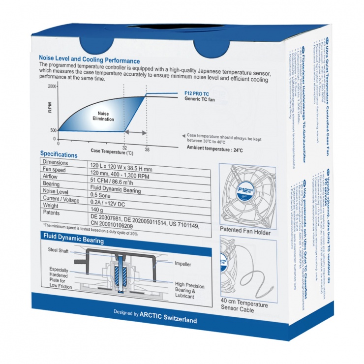 Imagine Ventilator pentru carcasa 120mm senzor temperatura low noise, Arctic F12 Pro TC